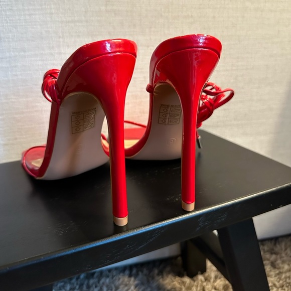 Red Patent Leather Open Toe Strap Heels - Picture 4 of 10